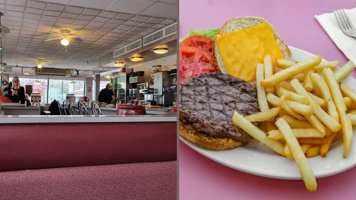 1950s-style diner interior with warm lighting