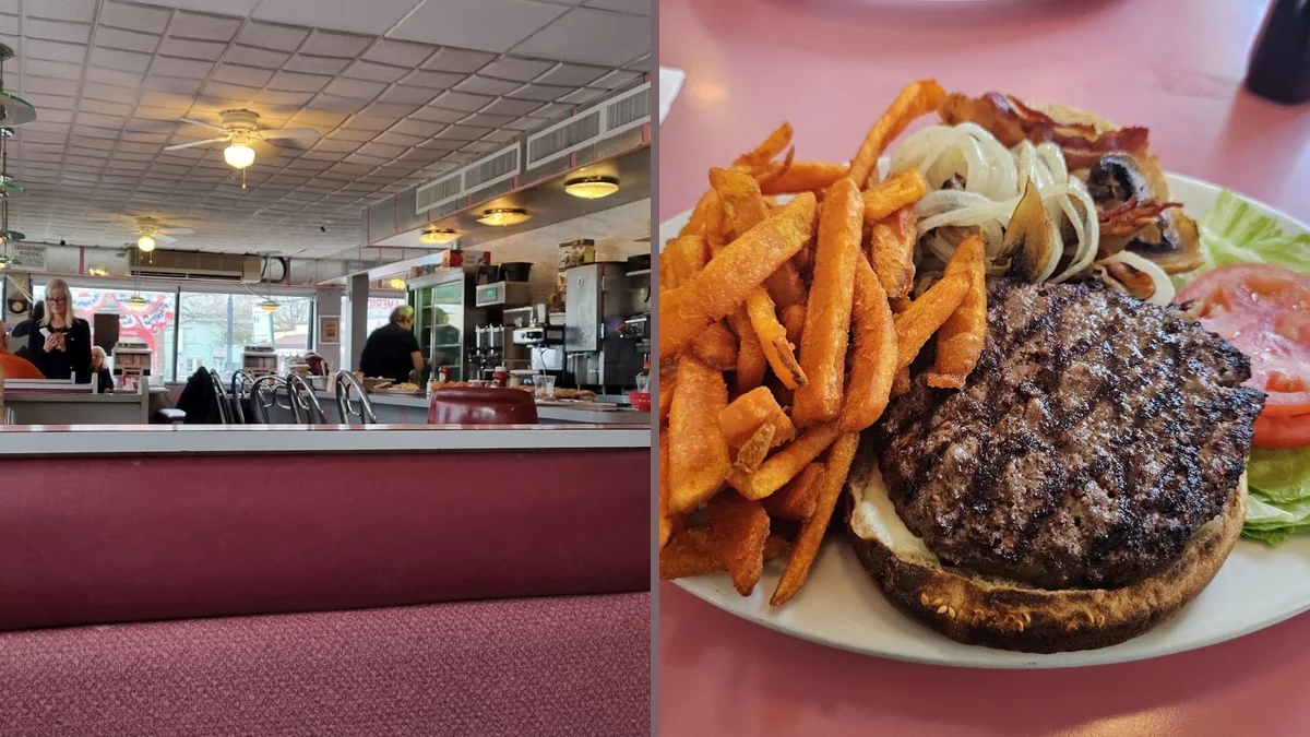 1950s-style diner interior with warm lighting