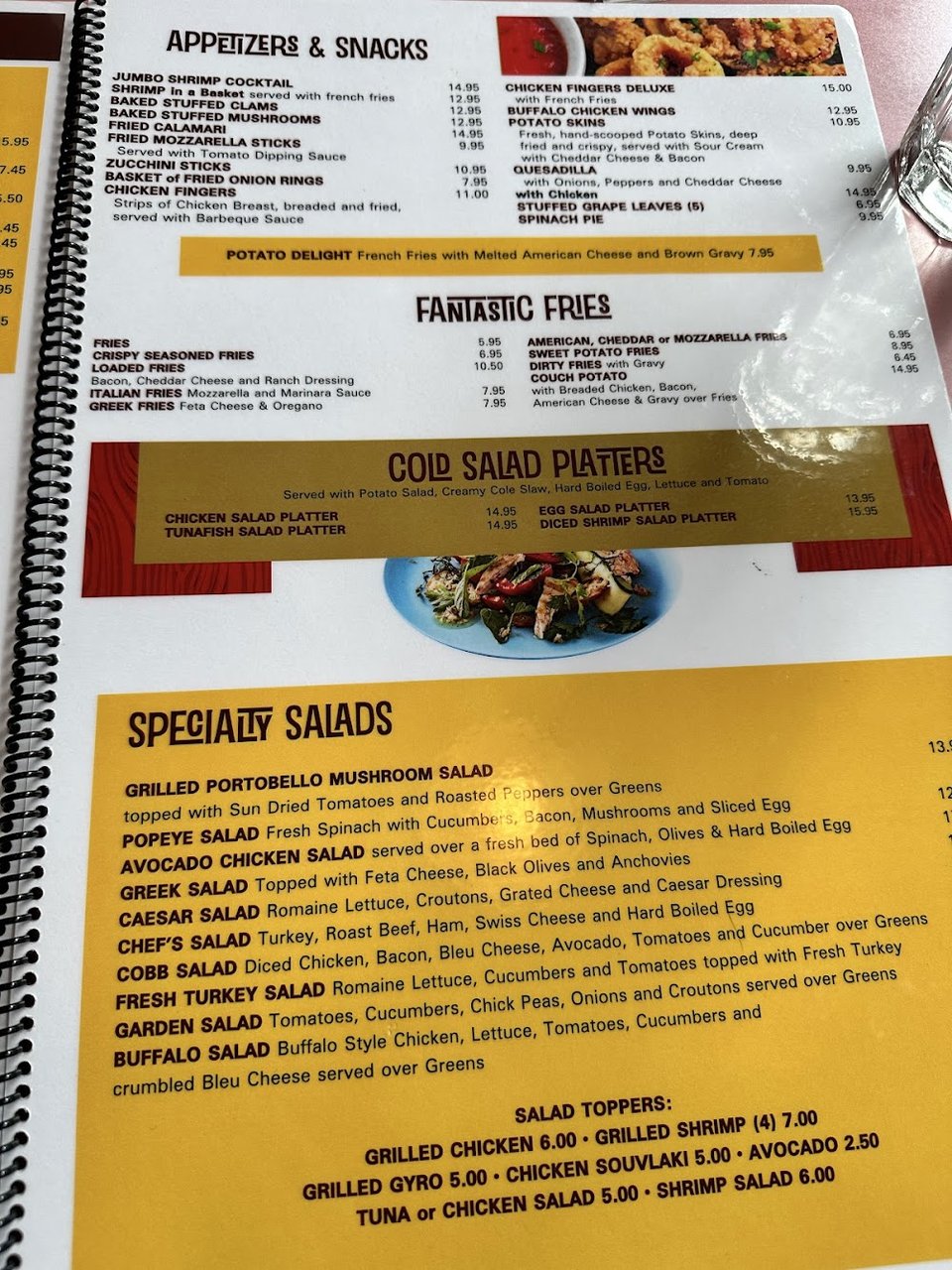 Printed diner menu on a tabletop