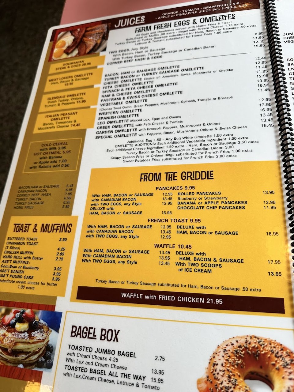 Breakfast, lunch, and dinner menu page