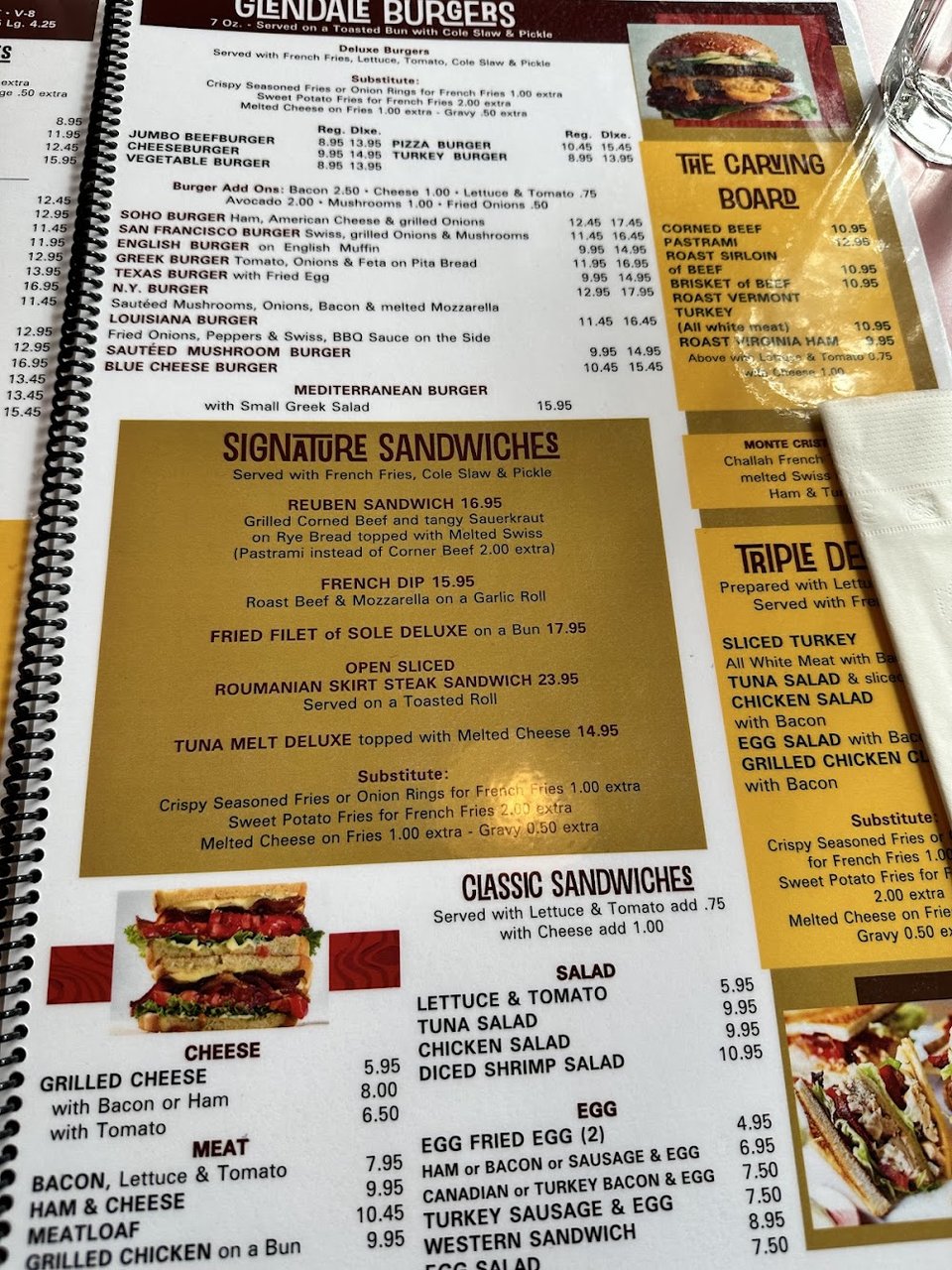 Menu layout with classic American dishes